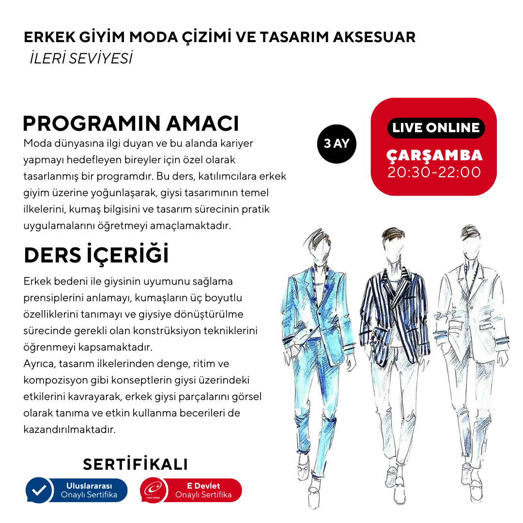 Erkek Giyim Moda Çizimi ve Tasarım Aksesuar -ileri Seviye