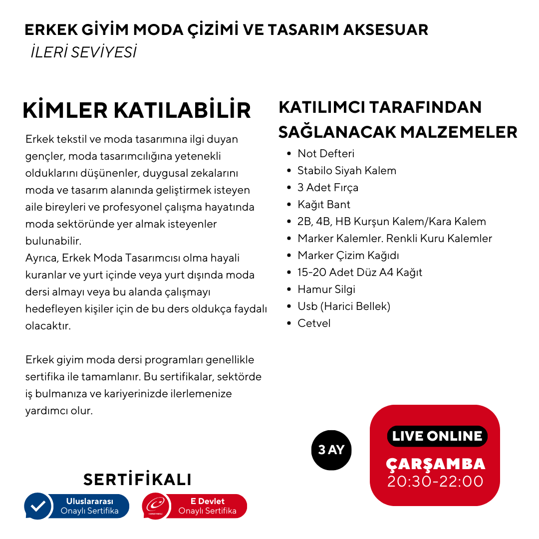 Erkek Giyim Moda Çizimi ve Tasarım Aksesuar -ileri Seviye