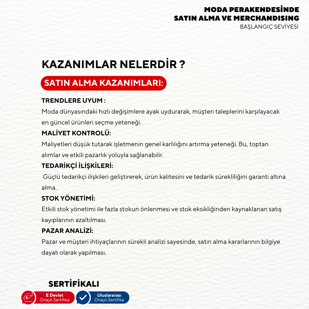 Moda Perakendesinde Satın Alma ve Merchandising( Online)-Başlangıç Seviyesi