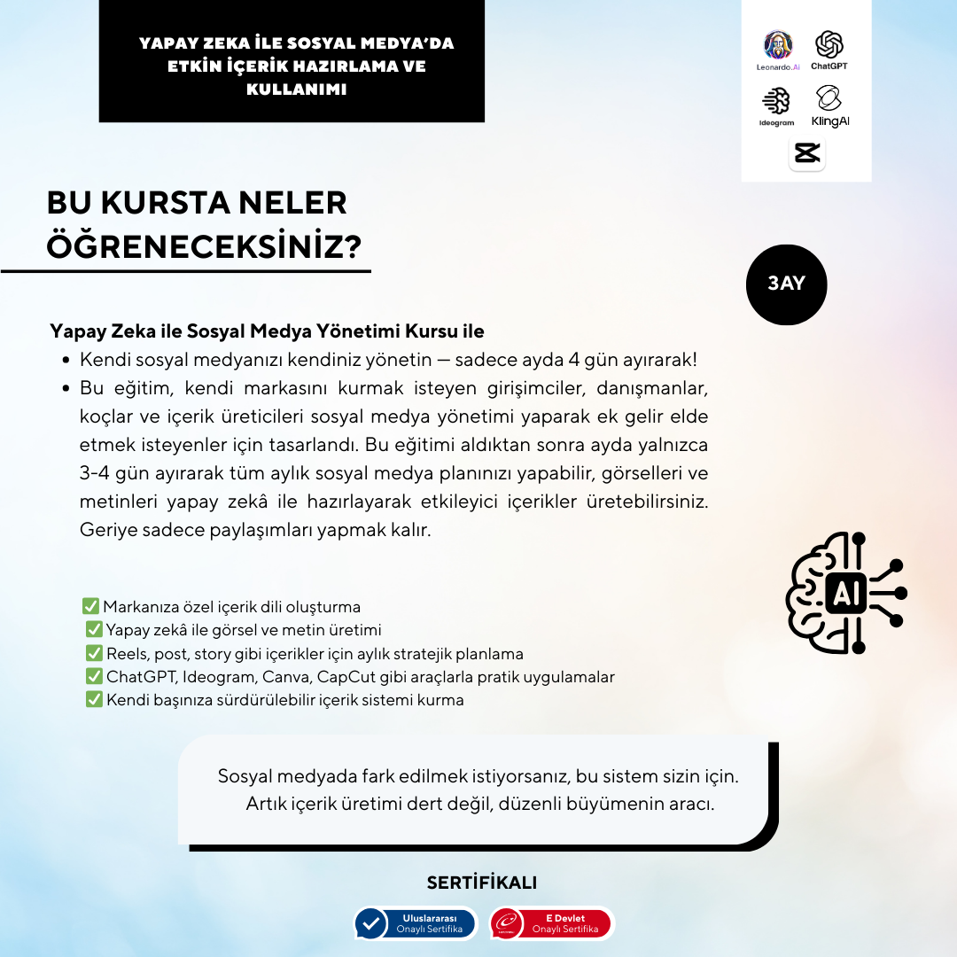 Yapay Zeka İle Sosyal Medya'da Etkin İçerik Hazırlama Ve Kullanımı (online)