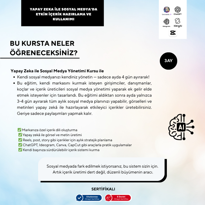 Yapay Zeka İle Sosyal Medya'da Etkin İçerik Hazırlama Ve Kullanımı (online)