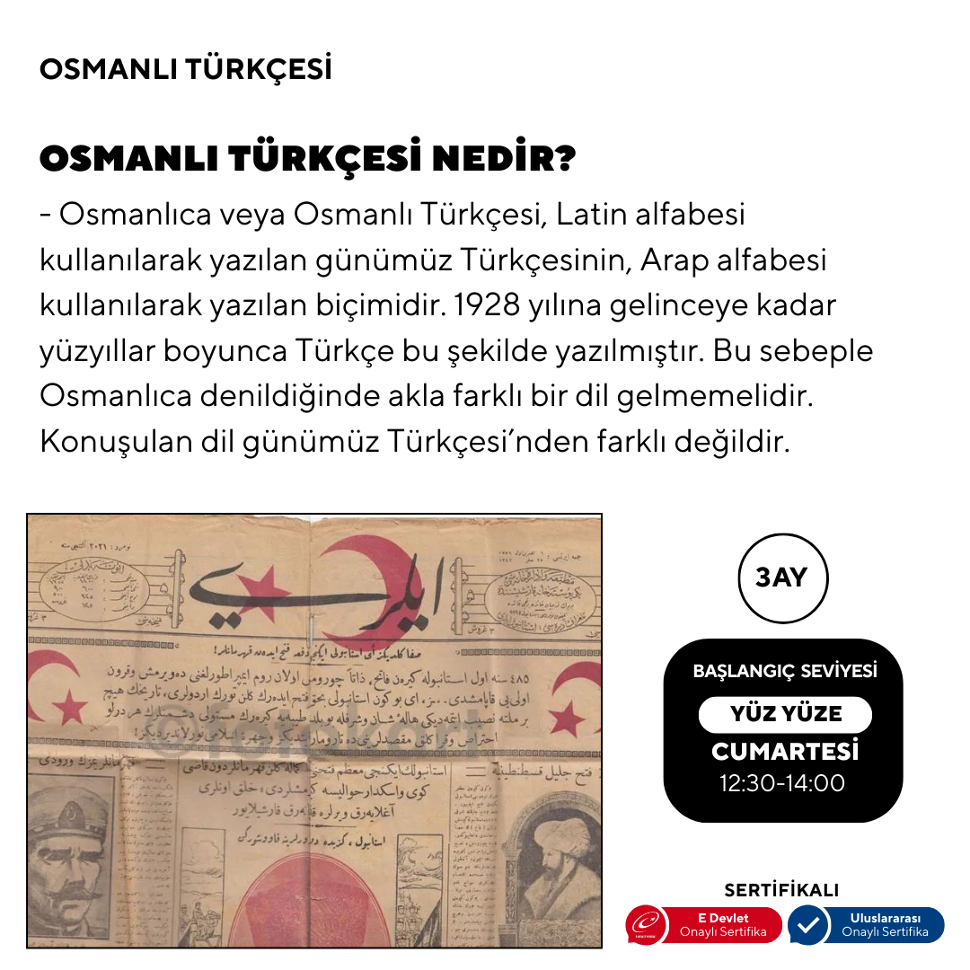 Osmanlı Türkçesi Başlangıç Seviyesi- Yüz yüze