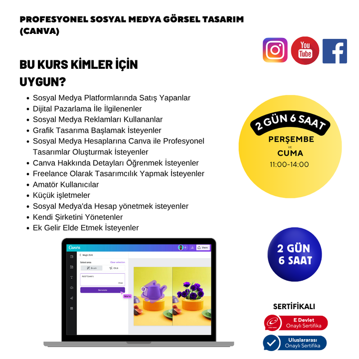 Profesyonel Sosyal Medya Görsel Tasarım  (Canva)- Yüz Yüze