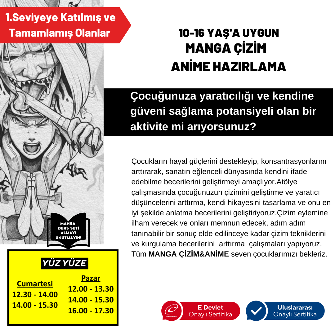 Manga Çizim ve Anime Hazırlama  (Orta Seviye)(10-16 Yaş) - Yüz Yüze