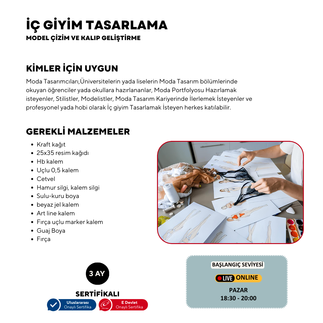 İç Giyim Tasarlama Model Çizim ve Kalıp Geliştirme -Başlangıç Seviyesi (Online)