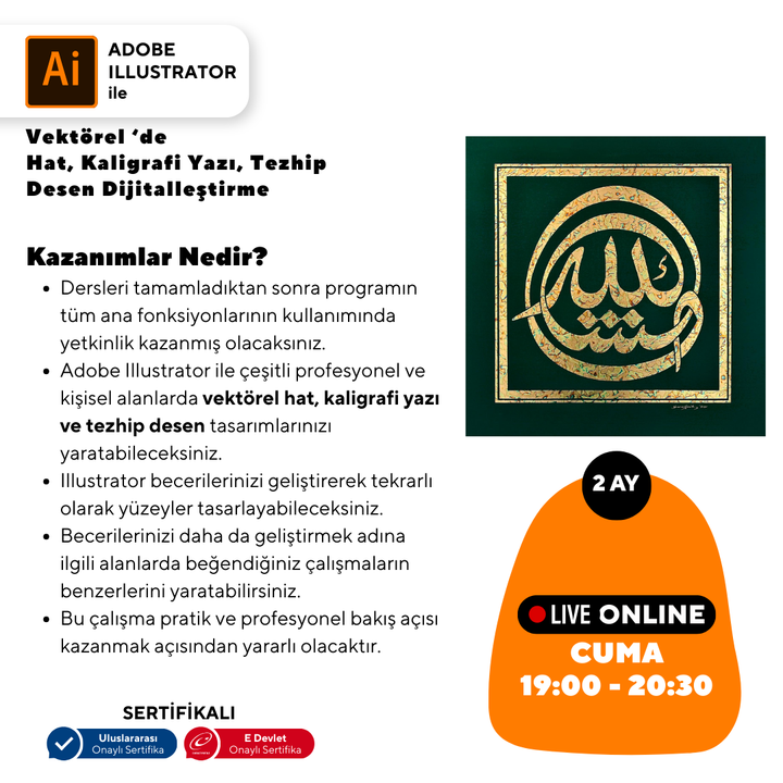 Vektorel'de Hat kaligrafi Yazı Tezhip Desen Dijitalleştirme  (Online)