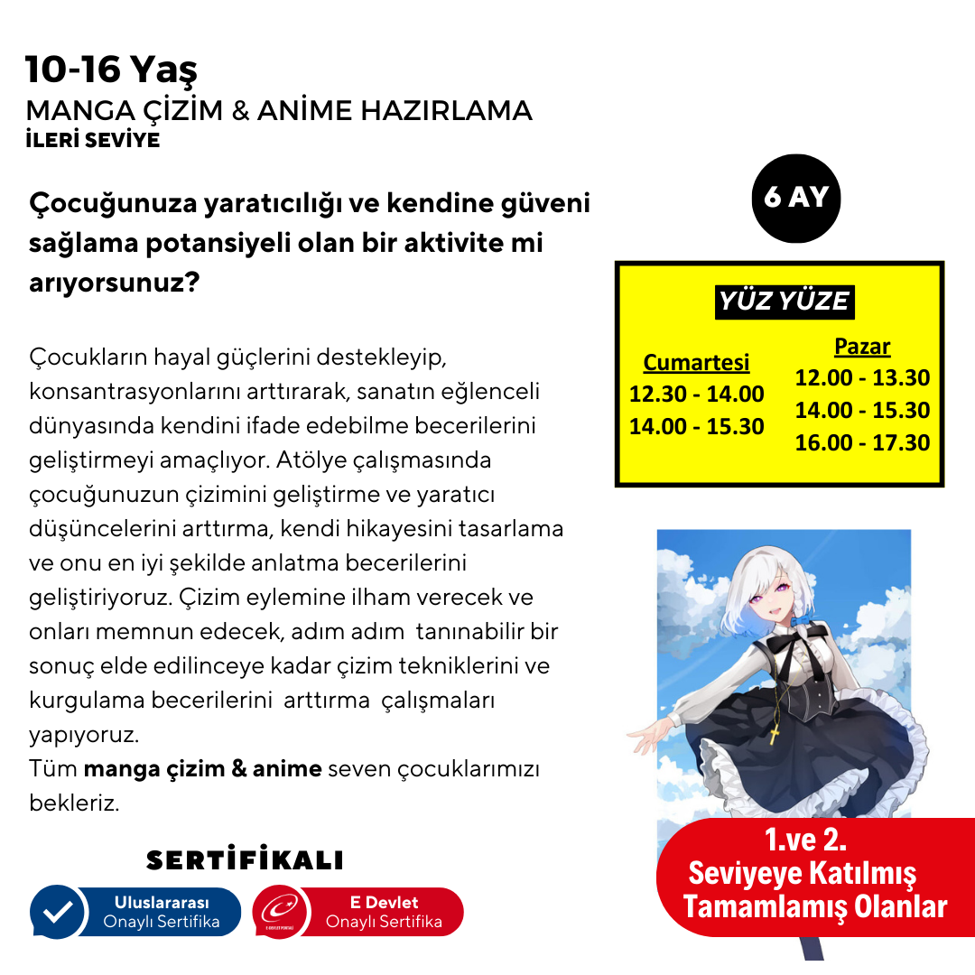 Manga Çizim ve Anime Hazırlama- Yüz Yüze  (İleri Seviye)(10-16 Yaş)
