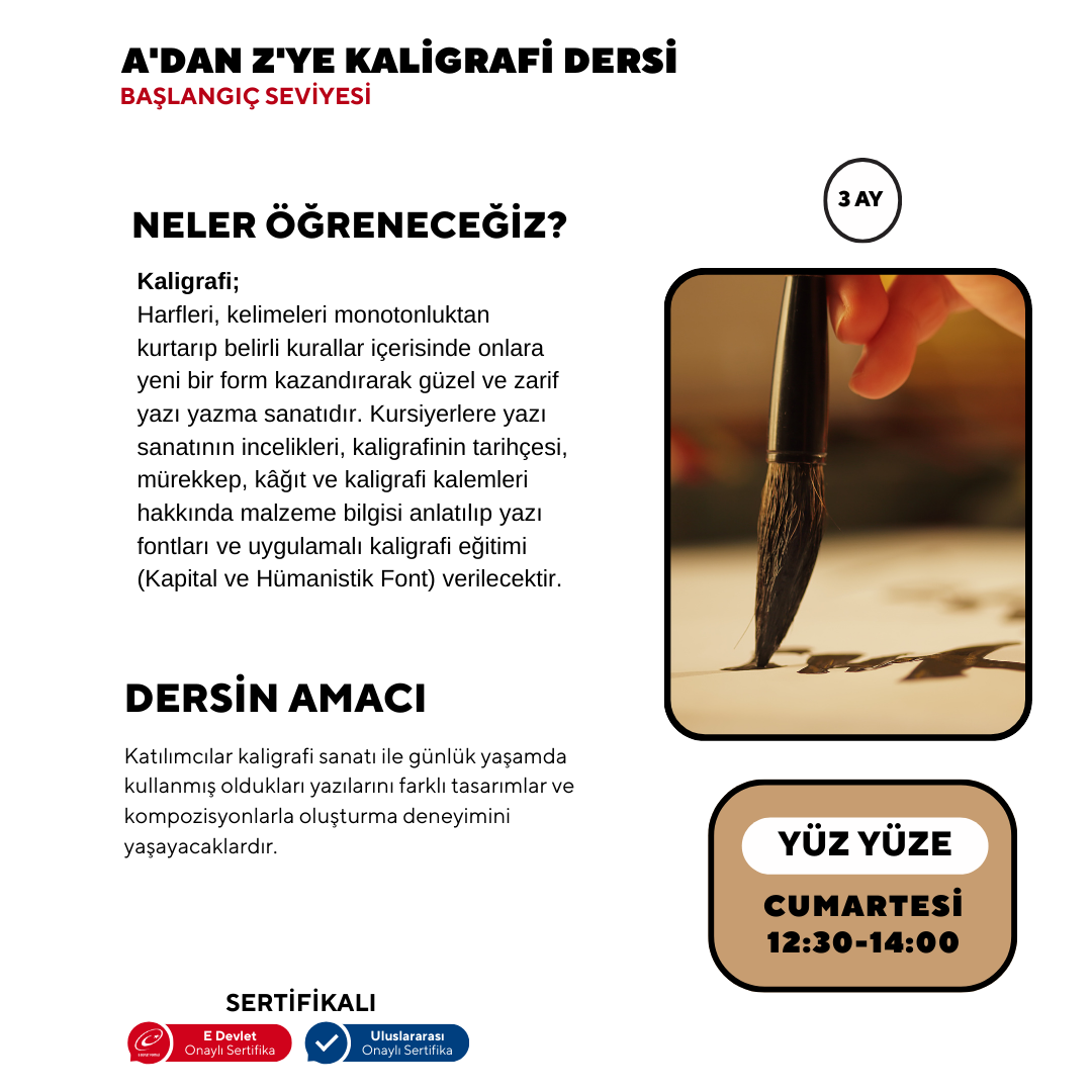 A'dan Z'ye Kaligrafi Dersi (Yetişkin) - Yüz Yüze