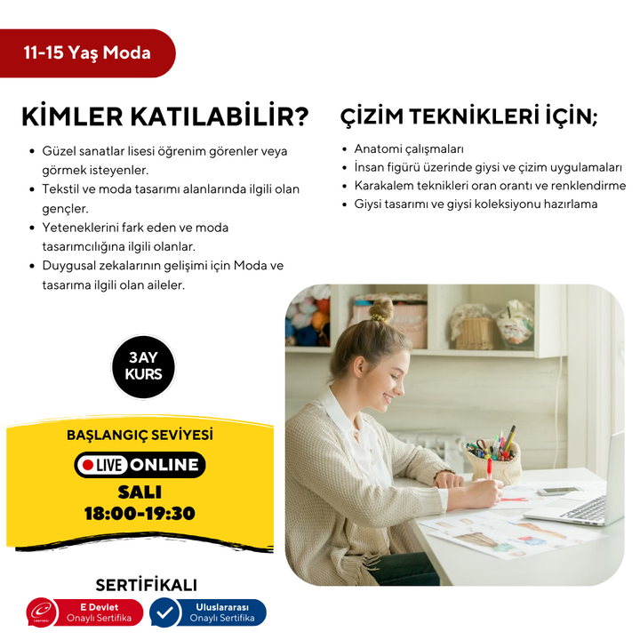 Moda (11-15 Yaş'a Özel)-Kıyafet Tasarım,Aksesuar,Temel Kalıp ( Online)
