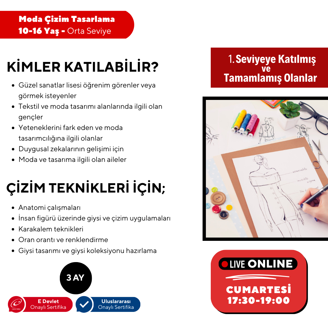 Moda Tasarım ve Çizim (10-16 Yaş) -Orta Seviye