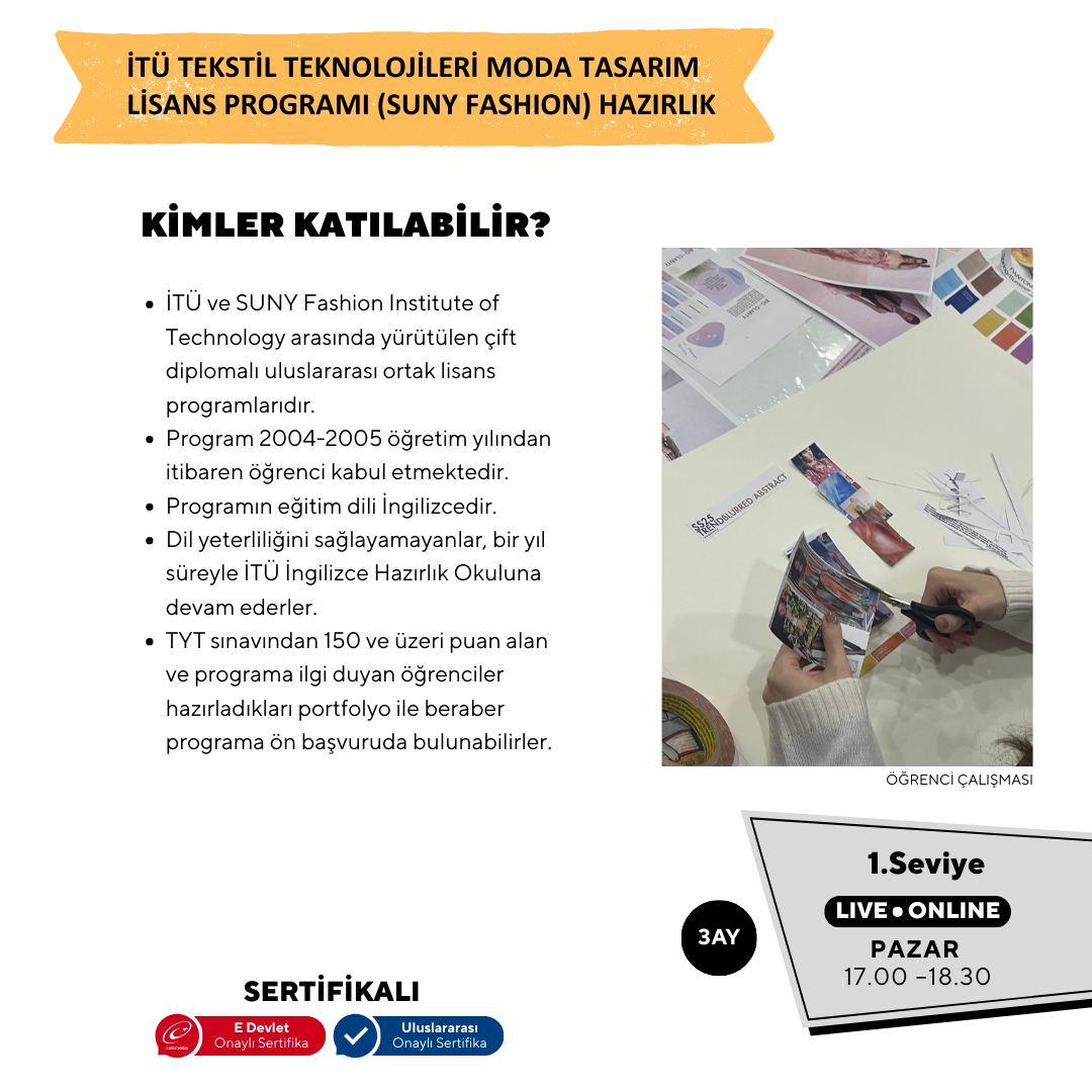 İTÜ Tekstil Teknolojileri ve Moda Tasarım Lisans Programı (Suny Fashion) Hazırlık Eğitimi -Online
