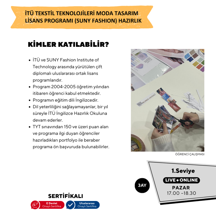 İTÜ Tekstil Teknolojileri ve Moda Tasarım Lisans Programı (Suny Fashion) Hazırlık Eğitimi -Online