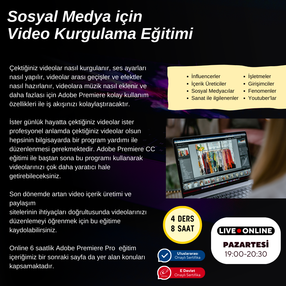Adobe Premier ile Video Kurgu Eğitimi Online