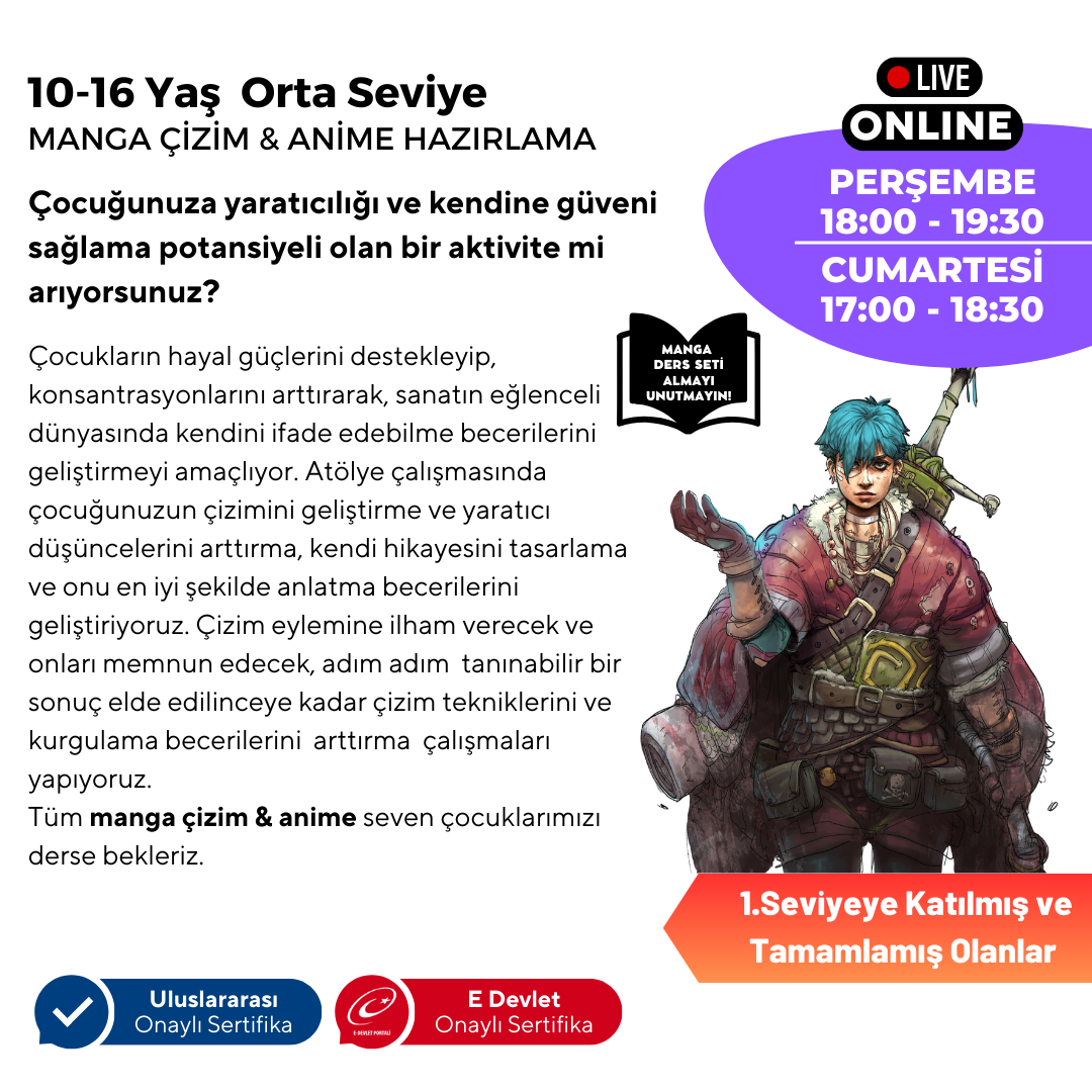 Manga Çizim ve Anime Hazırlama (Orta Seviye)(10-16 Yaş)