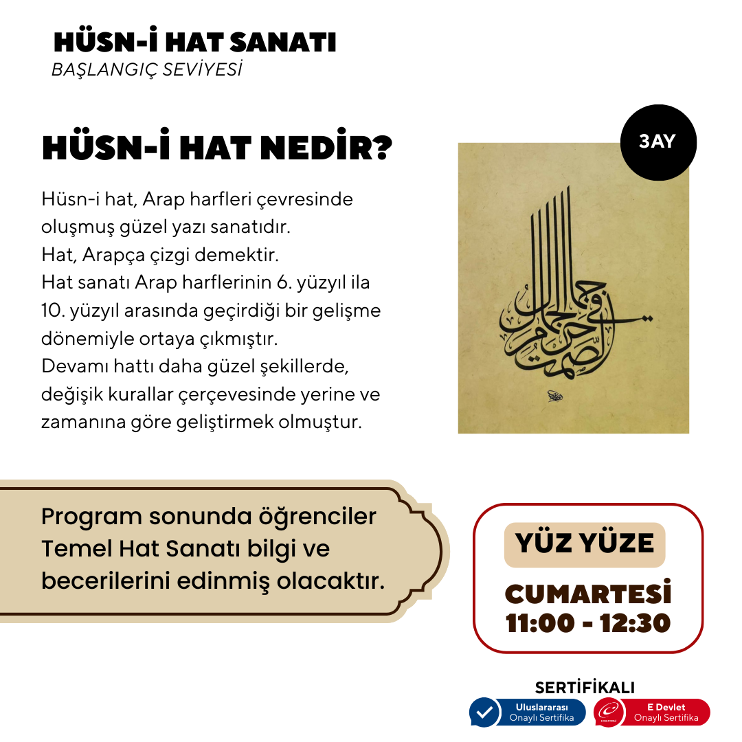 Hüsn-i Hat Sanatı (Yetişkin) - Yüz yüze