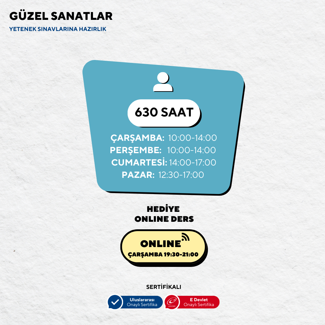 Güzel Sanatlara Hazırlık 630 Saat -Yüz Yüze