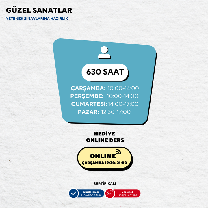 Güzel Sanatlara Hazırlık 630 Saat -Yüz Yüze