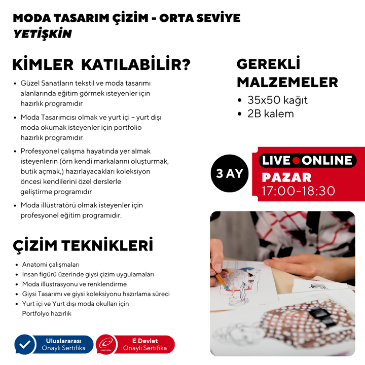 Moda Tasarım ve Çizim Dersleri (Yetişkin) - Orta Seviye - Online