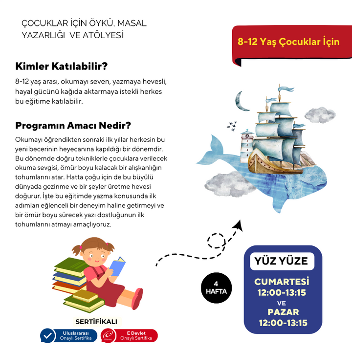 8-12 Yaş Çocuklar İçin Öykü, Masal Yazarlığı  ve Atölyesi - YüzYüze