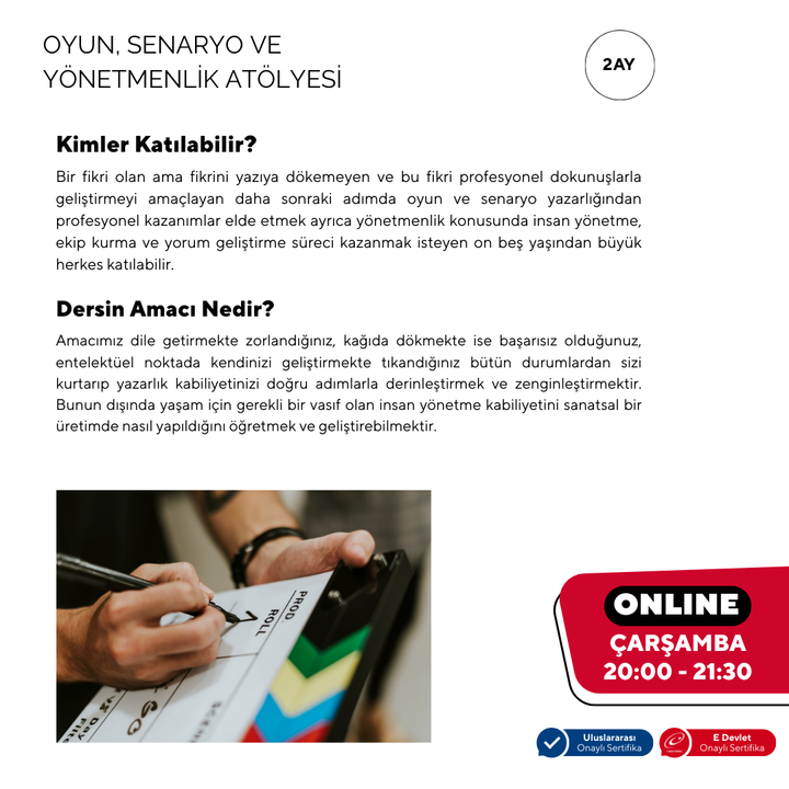 OYUN, SENARYO VE YÖNETMENLİK ATÖLYESİ  - ONLINE