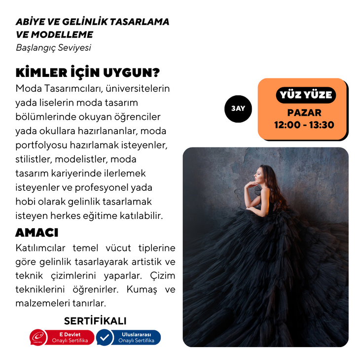 Abiye ve Gelinlik Tasarlama Modelleme ( Yüz Yüze)
