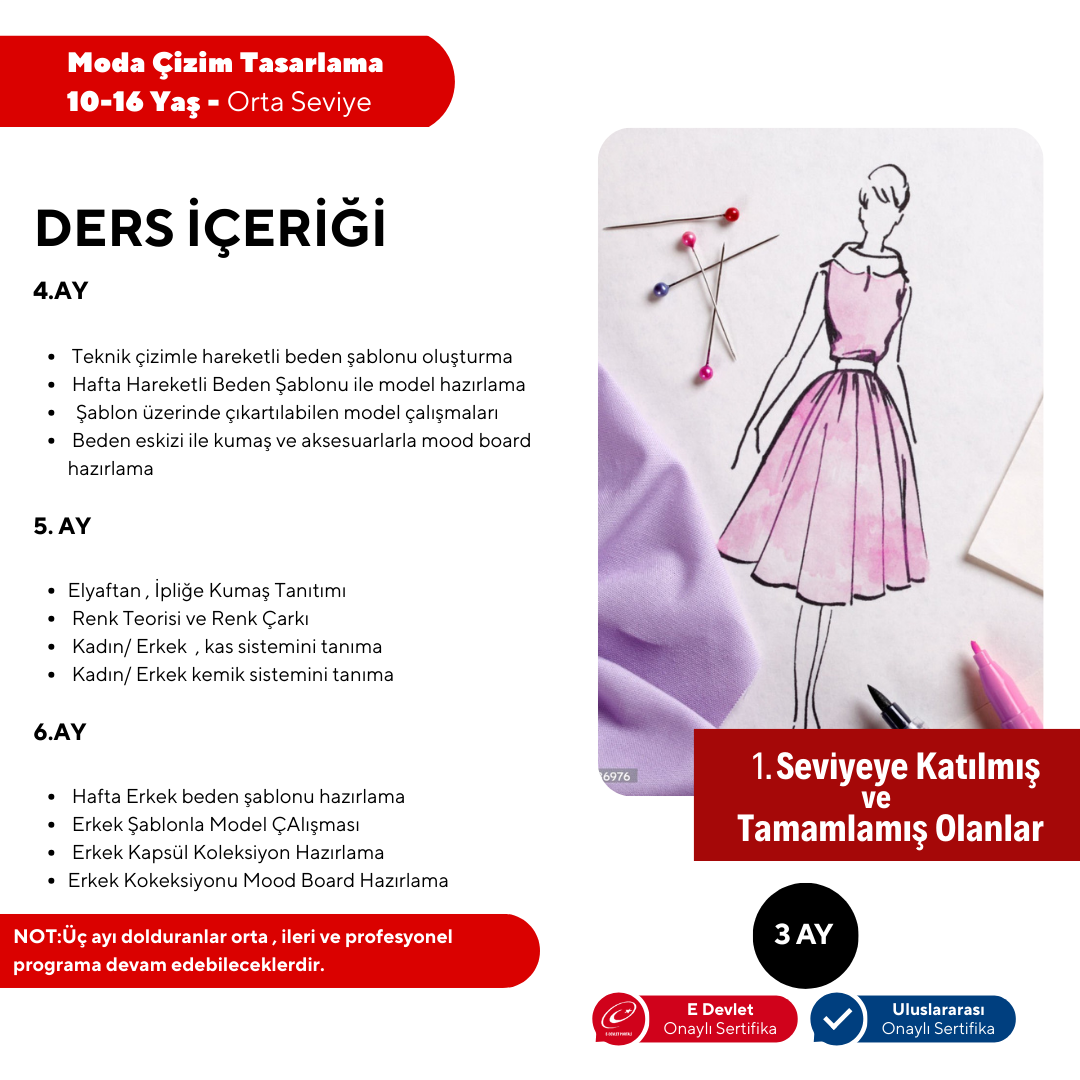 Moda Tasarım ve Çizim (10-16 Yaş) -Orta Seviye