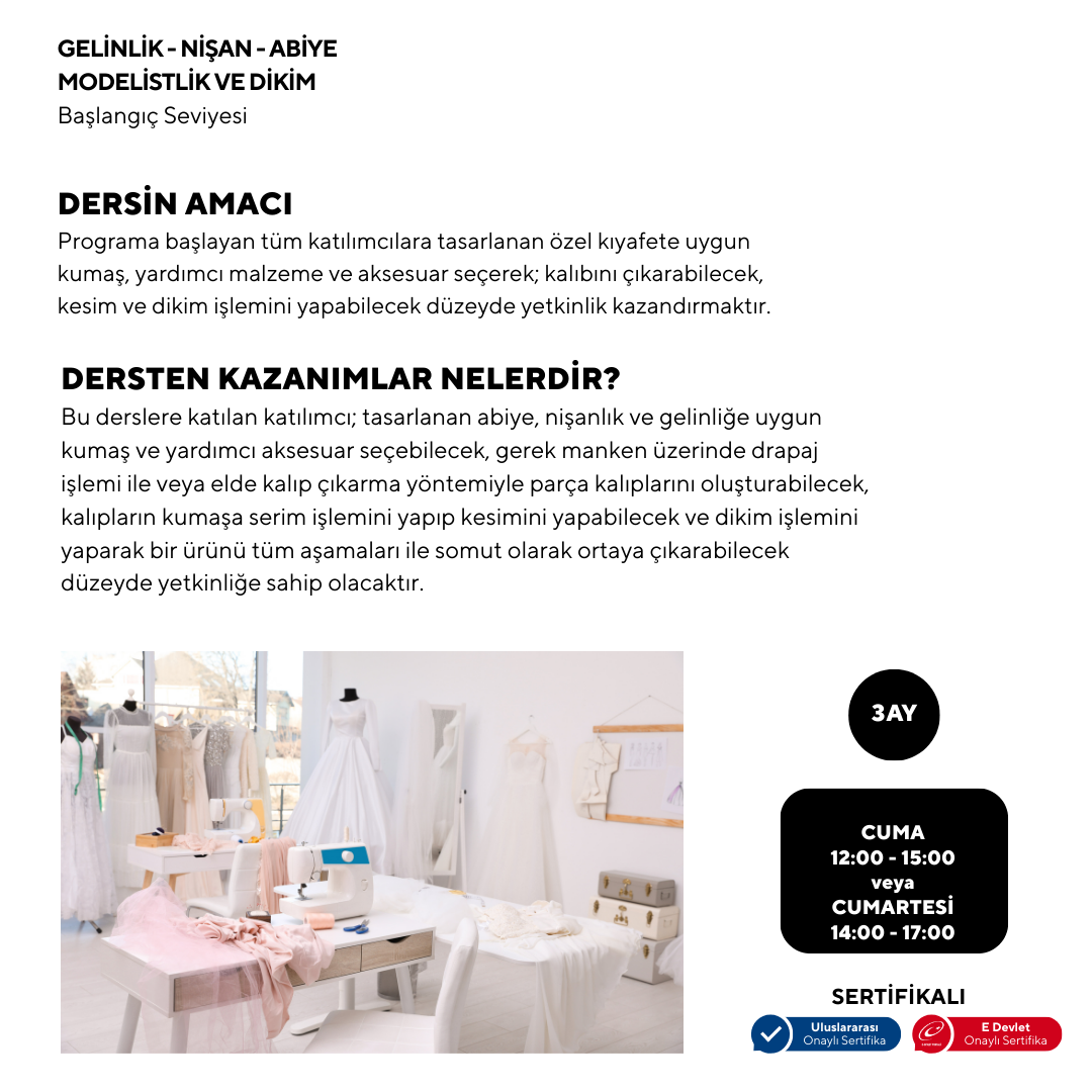 Design e cucito di abiti da sposa, fidanzamento e sera (livello principiante)
