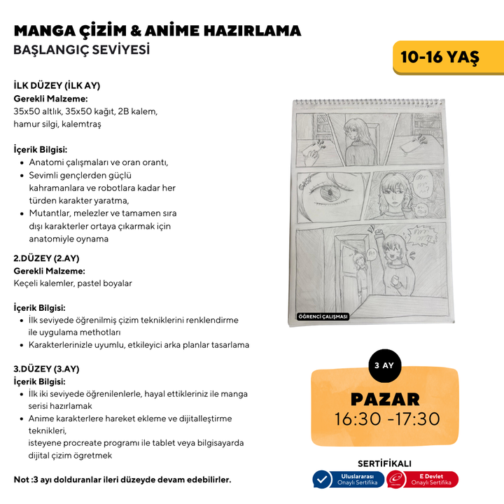 Manga Çizim ve Anime Hazırlama  (10-16 Yaş)- Yüz Yüze