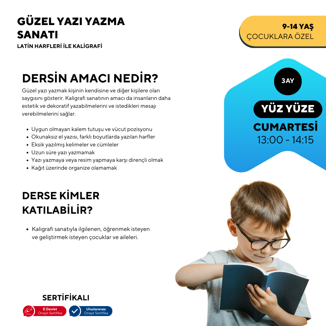 Güzel Yazı Yazma Sanatı (Kaligrafi ) -9-14 Yaş Yüz Yüze
