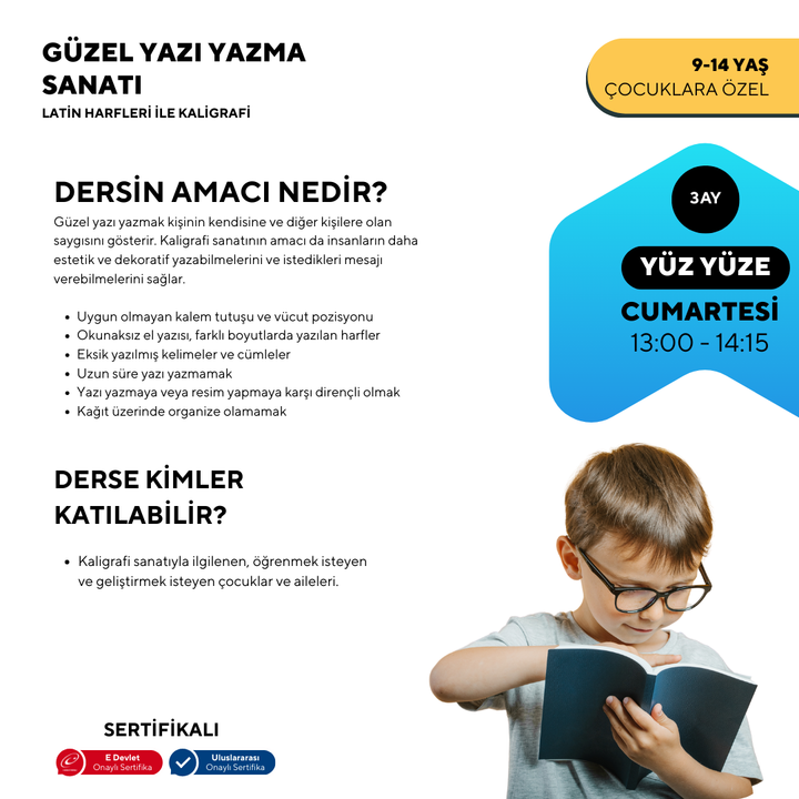 Güzel Yazı Yazma Sanatı (Kaligrafi ) -9-14 Yaş Yüz Yüze