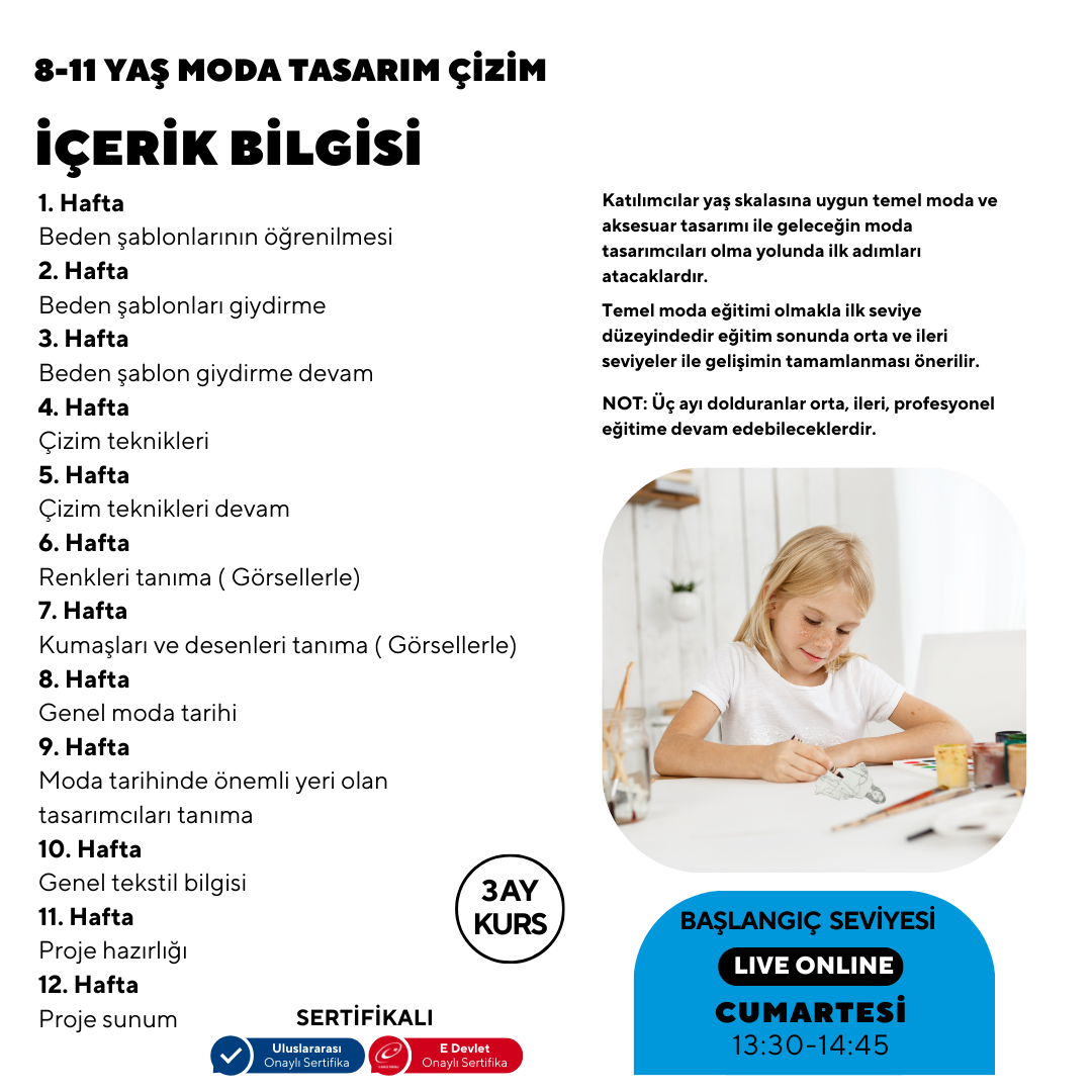 8-11 Yaş Moda Tasarımı Çizim (Online)