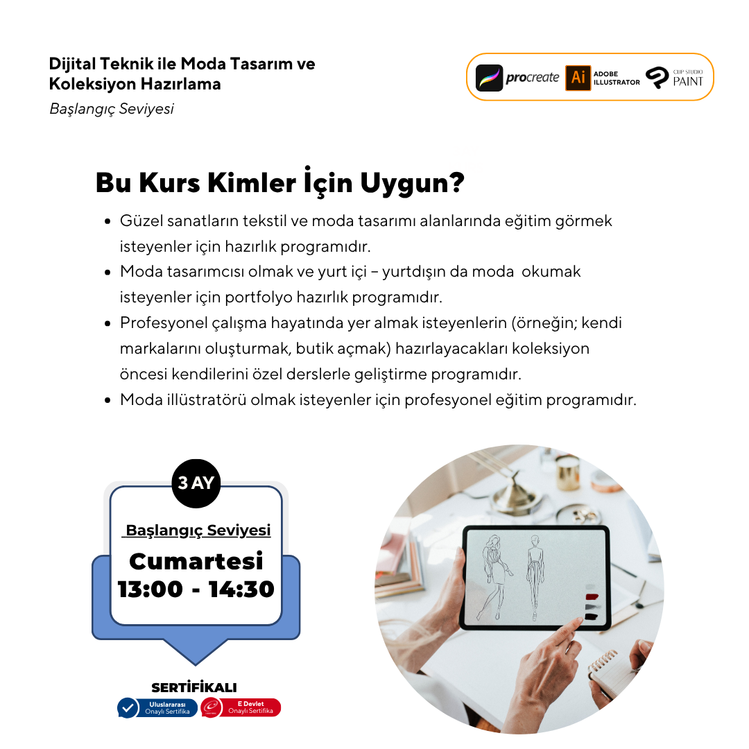Dijital Teknik ile Moda Tasarım ve Koleksiyon Hazırlama Başlangıç Seviyesi(YüzYüze)