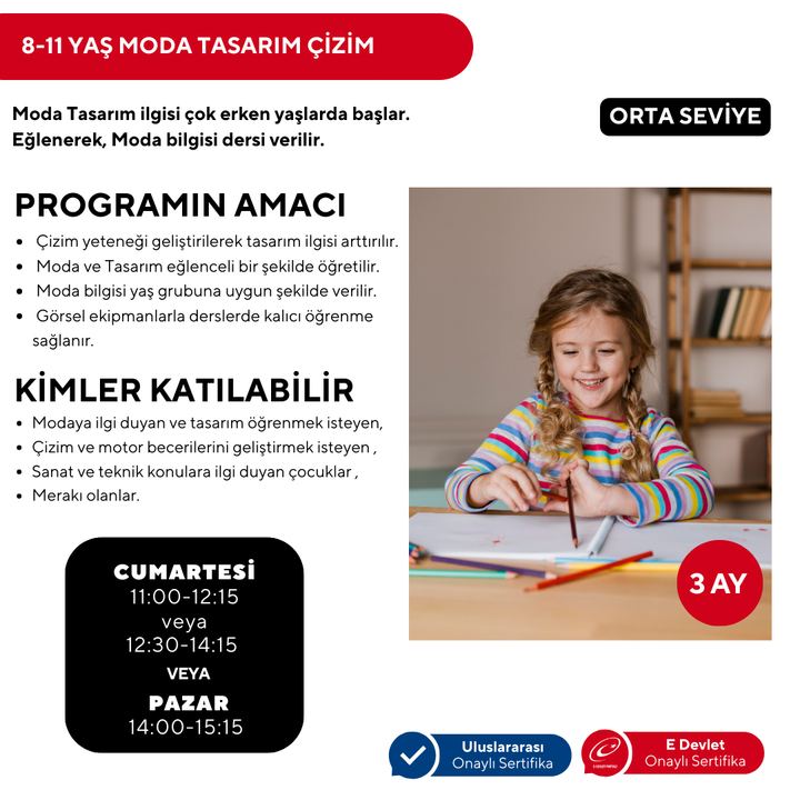8-11 Yaş Moda Tasarımı Orta Seviye Çizim (Yüz Yüze)