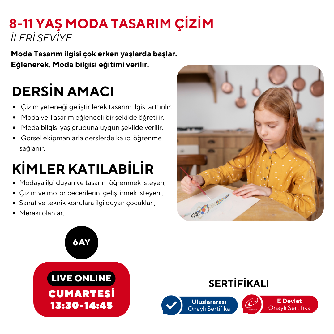 8-11 Yaş Moda Tasarımı İleri Seviye Çizim -(Online)