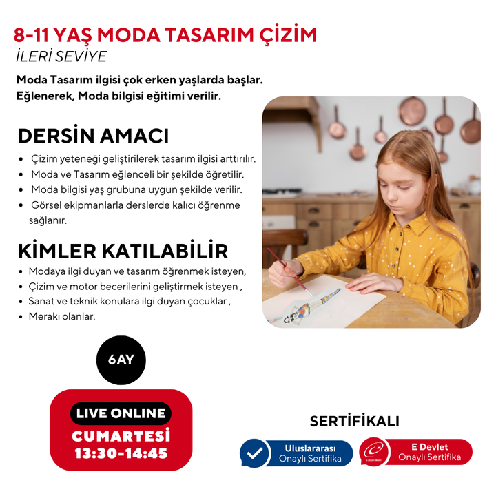 8-11 Yaş Moda Tasarımı İleri Seviye Çizim -(Online)