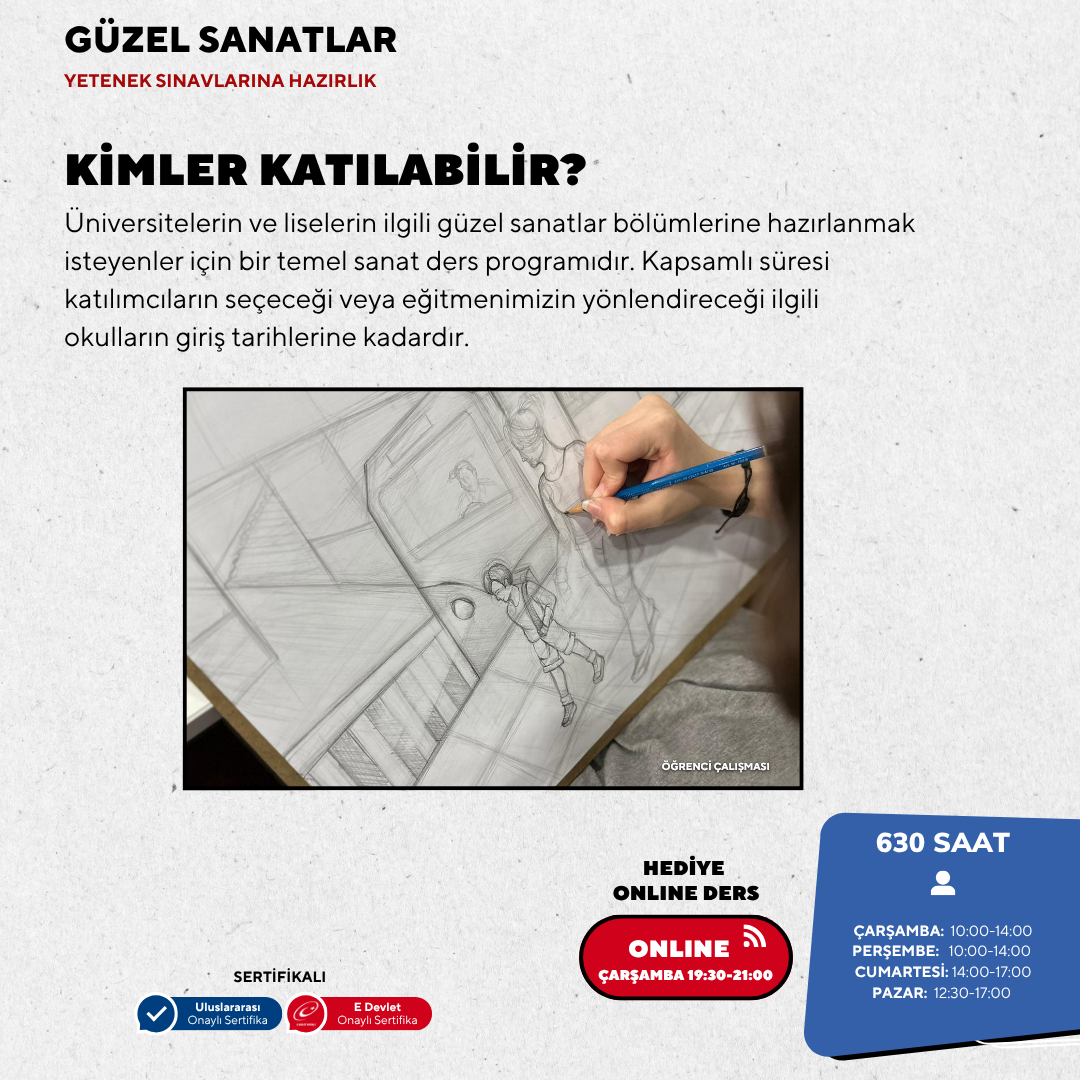 Güzel Sanatlara Hazırlık 630 Saat -Yüz Yüze