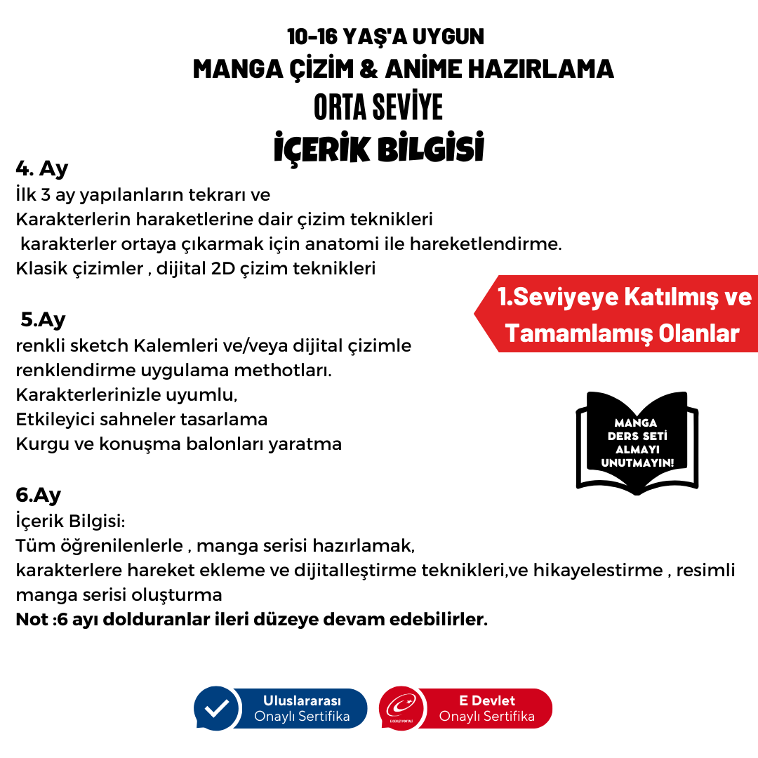 Manga Çizim ve Anime Hazırlama  (Orta Seviye)(10-16 Yaş) - Yüz Yüze