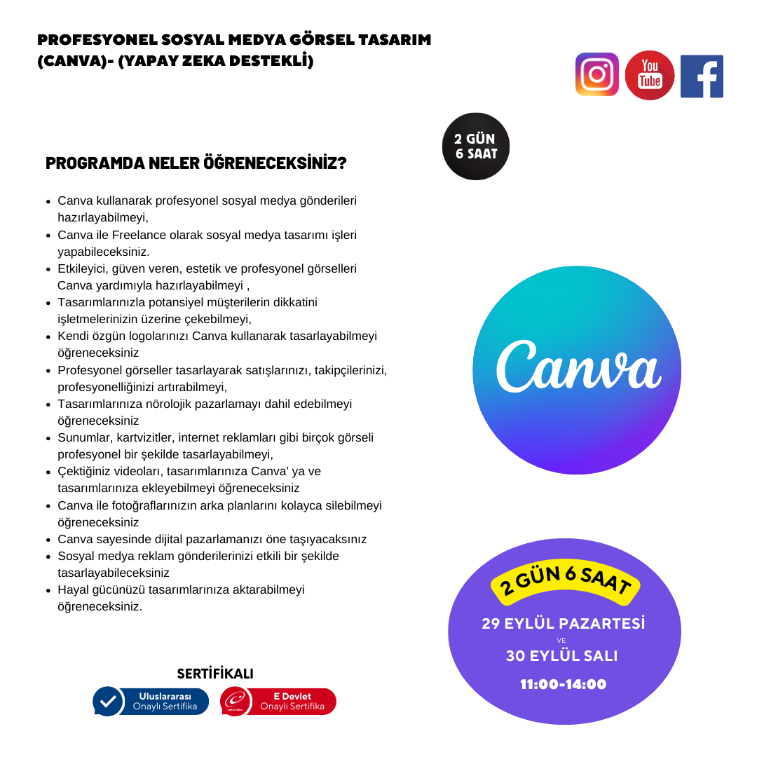 Profesyonel Sosyal Medya Görsel Tasarım  (Canva)- Yüz Yüze