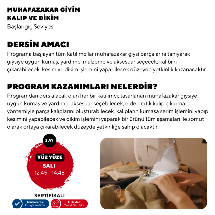 Muhafazakar Giyim , Kalıp ve Dikim  - Başlangıç Seviyesi