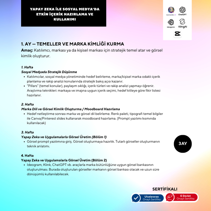 Yapay Zeka İle Sosyal Medya'da Etkin İçerik Hazırlama Ve Kullanımı (online)