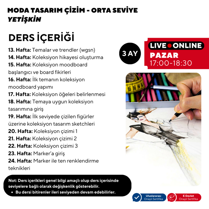 Moda Tasarım ve Çizim Dersleri (Yetişkin) - Orta Seviye - Online