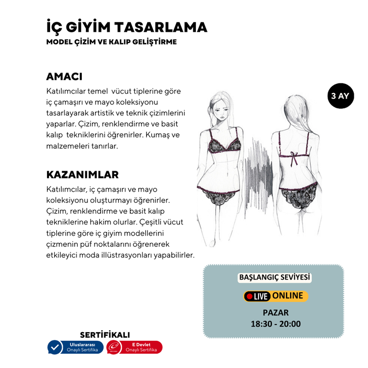 İç Giyim Tasarlama Model Çizim ve Kalıp Geliştirme -Başlangıç Seviyesi (Online)