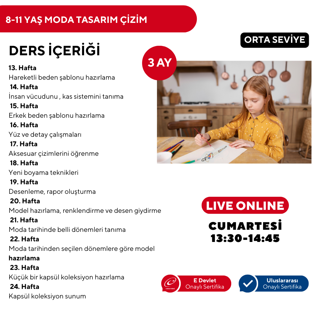 8-11 Yaş Moda Tasarımı Orta Seviye Çizim (Online)