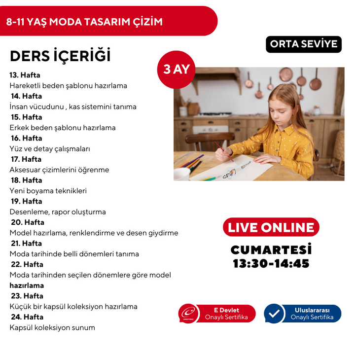 8-11 Yaş Moda Tasarımı Orta Seviye Çizim (Online)