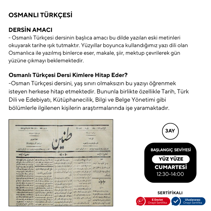 Osmanlı Türkçesi Başlangıç Seviyesi- Yüz yüze
