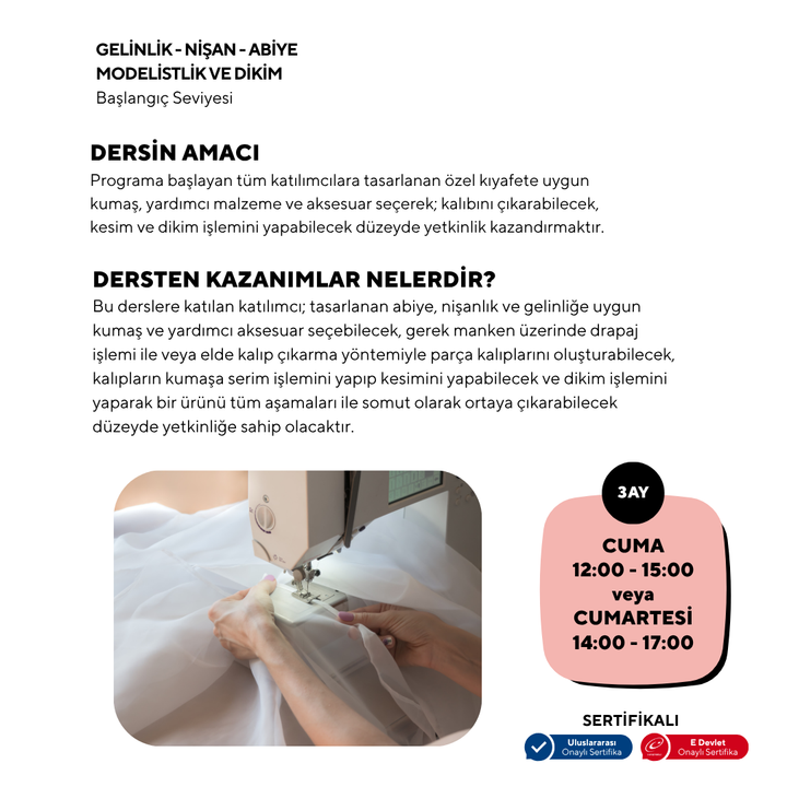 Design und Nähen von Braut-, Verlobungs- und Abendkleidern (Anfängerniveau)