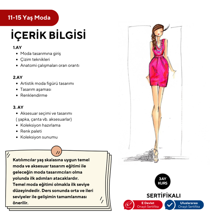 Moda (11-15 Yaş'a Özel)-Kıyafet Tasarım,Aksesuar,Temel Kalıp ( Online)