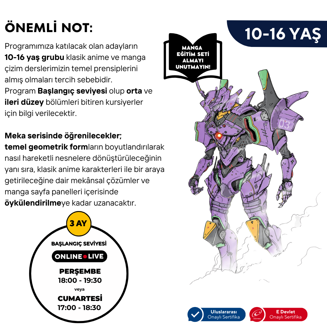Mecha Manga Çizim Anime Hazırlama (10-16 Yaş)