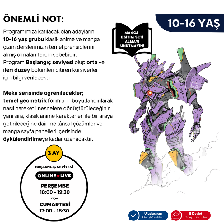 Mecha Manga Çizim Anime Hazırlama (10-16 Yaş)