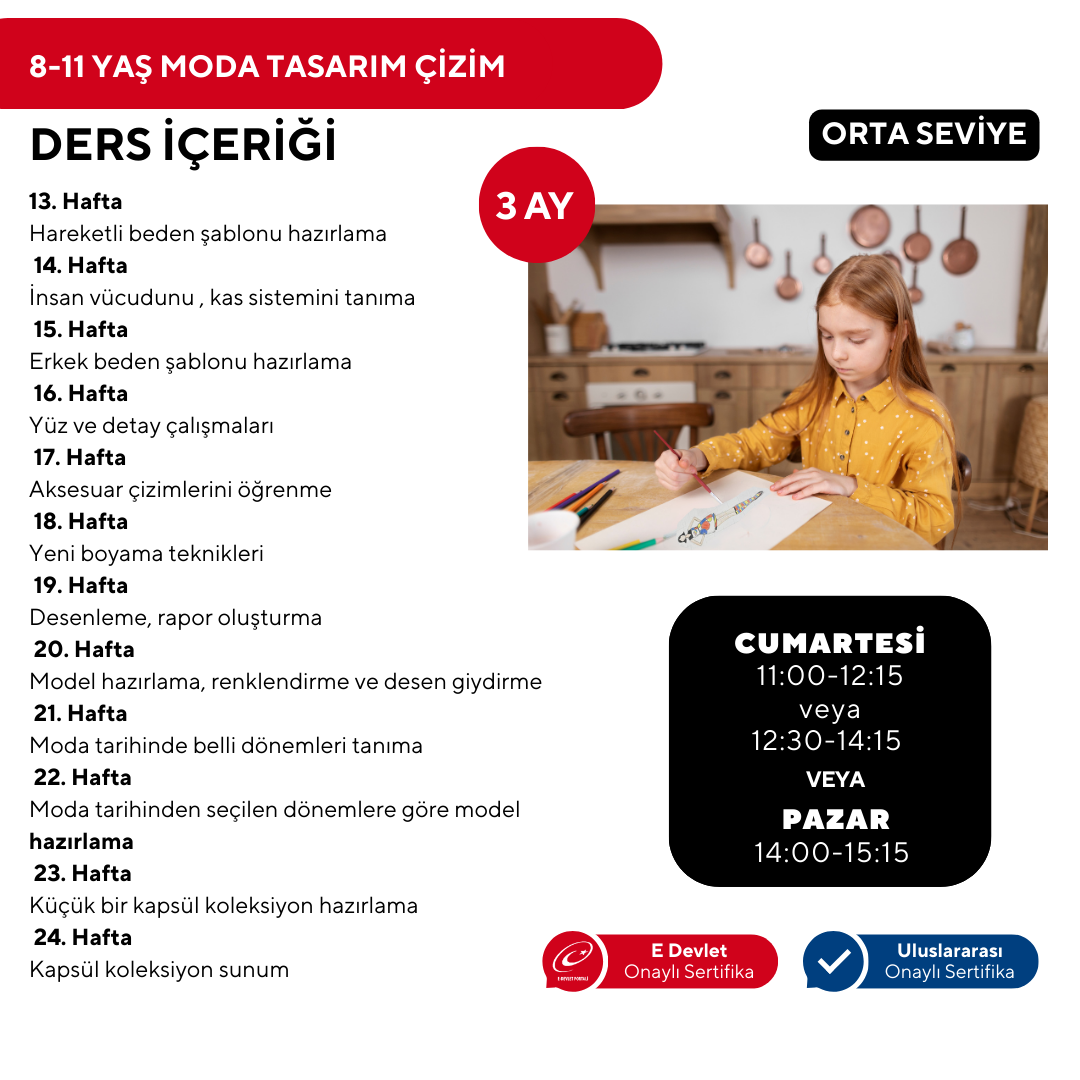 8-11 Yaş Moda Tasarımı Orta Seviye Çizim (Yüz Yüze)